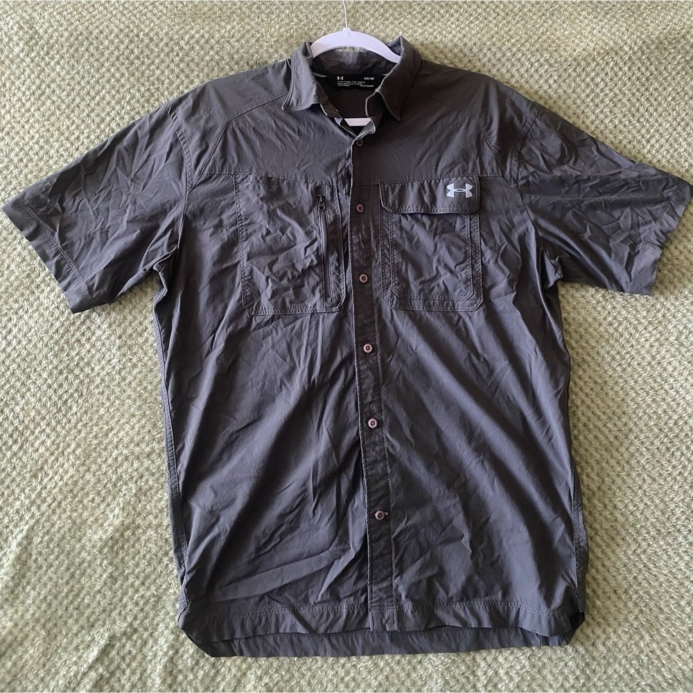 Under Armour Men's Gray Fish Hunter Shirt Button Up Short Sleeve Size M